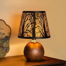 Urlights 11.4 Rustic Forest Table Lamp 3-Color Stepless Dimmable Bedside Lamp