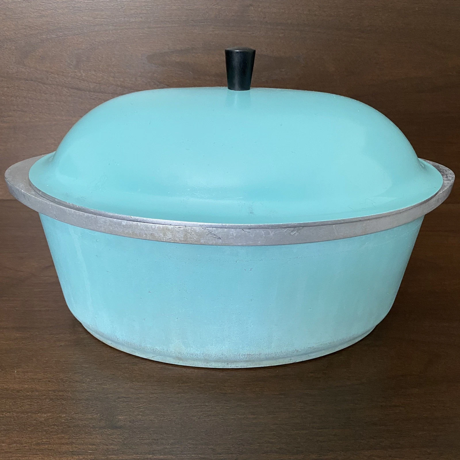 Vintage Club Aluminum Oval Roaster Dutch Oven Aqua Turquoise USA(12x9x6D Inside)