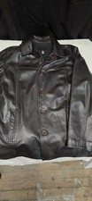 VINTAGE J Crew Jacket Mens XL Brown Leather Poly Wool Lined Car Coat Y2K