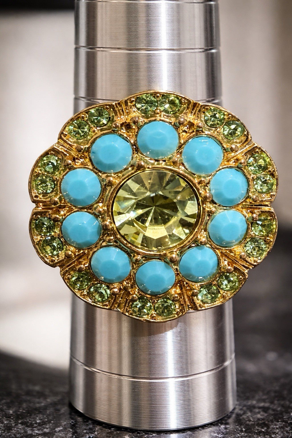 Statement Cocktail Ring – Turquoise-Colored Caboc… - image 5