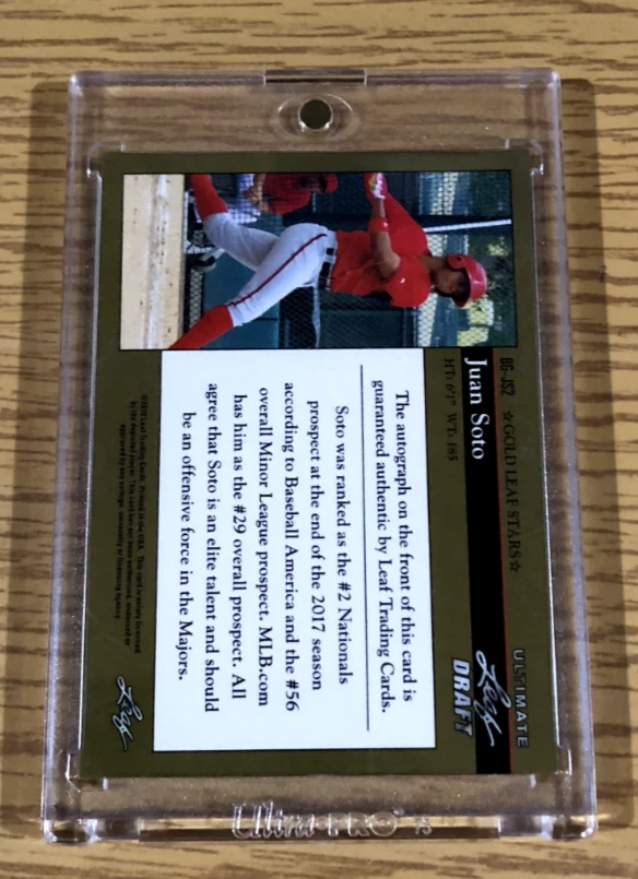 2018 Leaf Ultimate Draft JUAN SOTO 1992 Black Gold Auto Rookie Nationals METS - Image 2 of 3