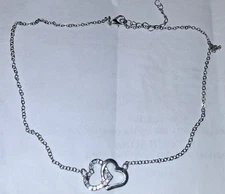 New Adjustable Stainless Steel CZ Interlocked Hearts Necklace.