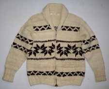 Vtg Women's Cowichan Indian Sweater M Cardigan Lightning Zipper Hand-Knit
