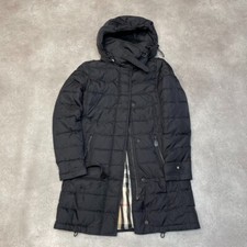 Burberry Brit Puffer Jacket Womens Xs Vintage Nova Check Parka Coat Black