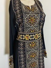 Embroidered Thobe Abaya Traditional Palestinian ARABIAN Thob caftan Dress Brown