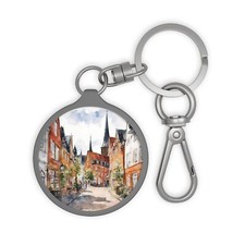 Roskilde Denmark Cityscape Round Acrylic Keyring, Baggage Tag, Zipper Charm