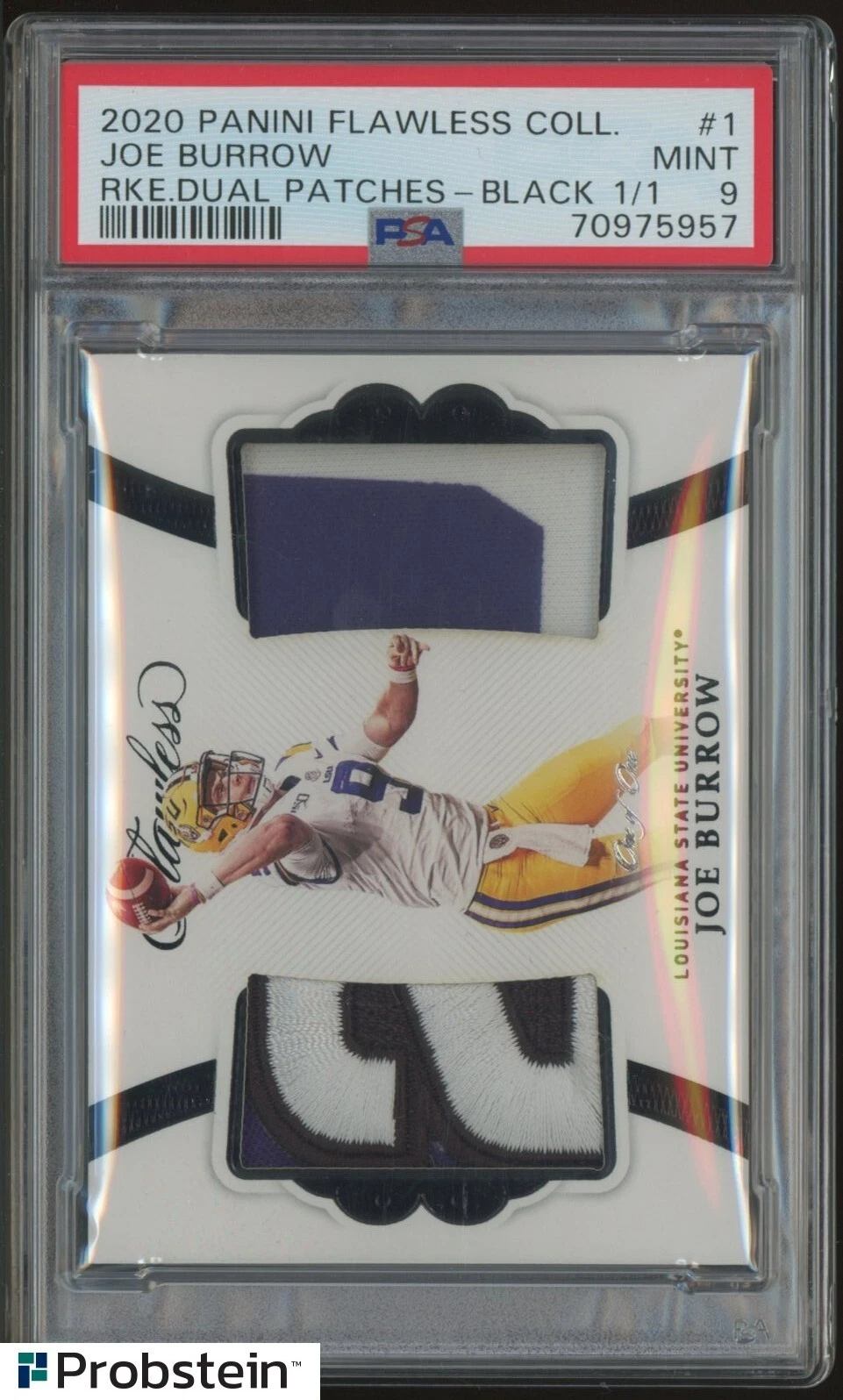 Joe Burrow Panini Flawless Collegiate Rookie Dual Patches #1 Black 1/1