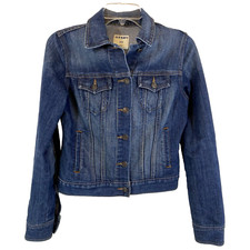 Old Navy Women's S Dark Wash Distressed Denim Jean Jacket Trucker Retro