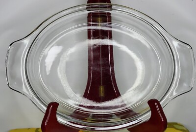 Vintage Unmarked Oval Clear Glass Casserole Replacement Utility Lid Tab Handles