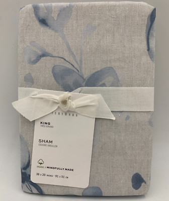Pottery Barn Florence Floral Organic Percale Sham Gray King #9872U