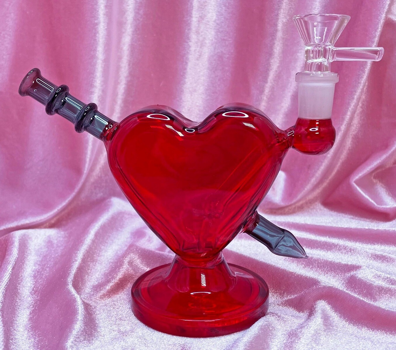 Girly THICK Premium Heart BONG Glass Water Pipe BUBBLER Beaker RED Hookah *USA*