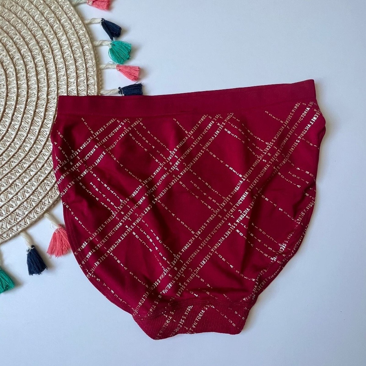 Victoria's Secret Seamless High-Leg Brief Panty Red Logo Plaid XS