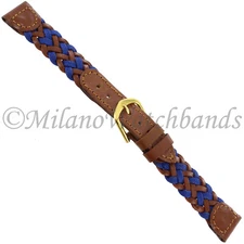 13 mm Milano Braided Brown Gen.Leather Blue Fabric Ladies Band Reg 18790