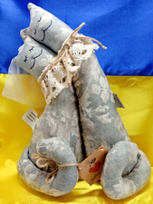 Handmade Lovebird Cats Textile Decorative Figure Ukraine 10.5" Decor Collectible