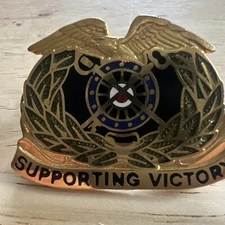 Vintage US Army Quartermaster Corps Supporting Victory Crest Enamel Pin Back