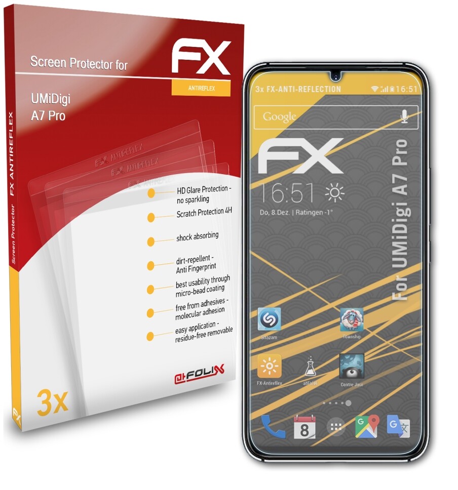 3 Films Protection D'écran AtFoliX Pour UMiDigi A7 Pro, Anti-rayures Et Lavables, Made In Germany
