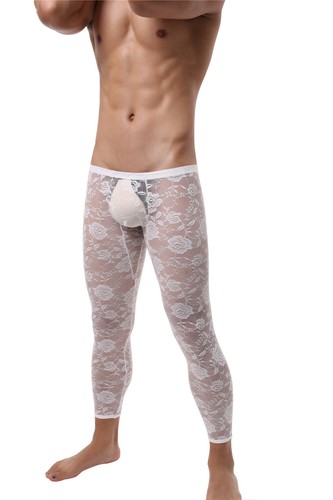 Pantalones Largos Leggings Para Hombre Sissy Floral Encaje Malla Transparente Bragas Gay Nuevos - Imagen 23 de 28