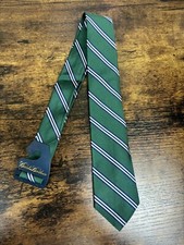 Brooks Brothers Green With Navy  White Stripes 100 Silk Men's Necktie 50"