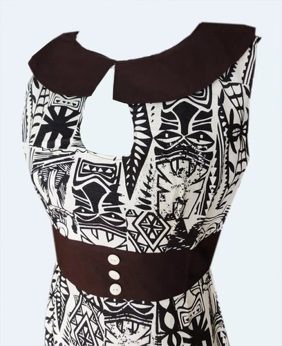 TIKI DRESS size 10 - Audrey Ivory Pencil Hawaiian Wiggle Vintage Retro 50s style - Picture 4 of 4