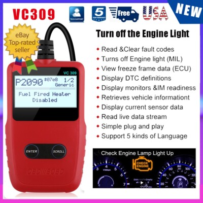 VC309 Auto Car Code Reader EOBD OBDII Check Engine Fault Diagnostic Scan Tool US