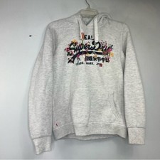 Superdry Size US 10 Cotton Logo Floral Grey Heather Sweatshirt Hoodie GSB