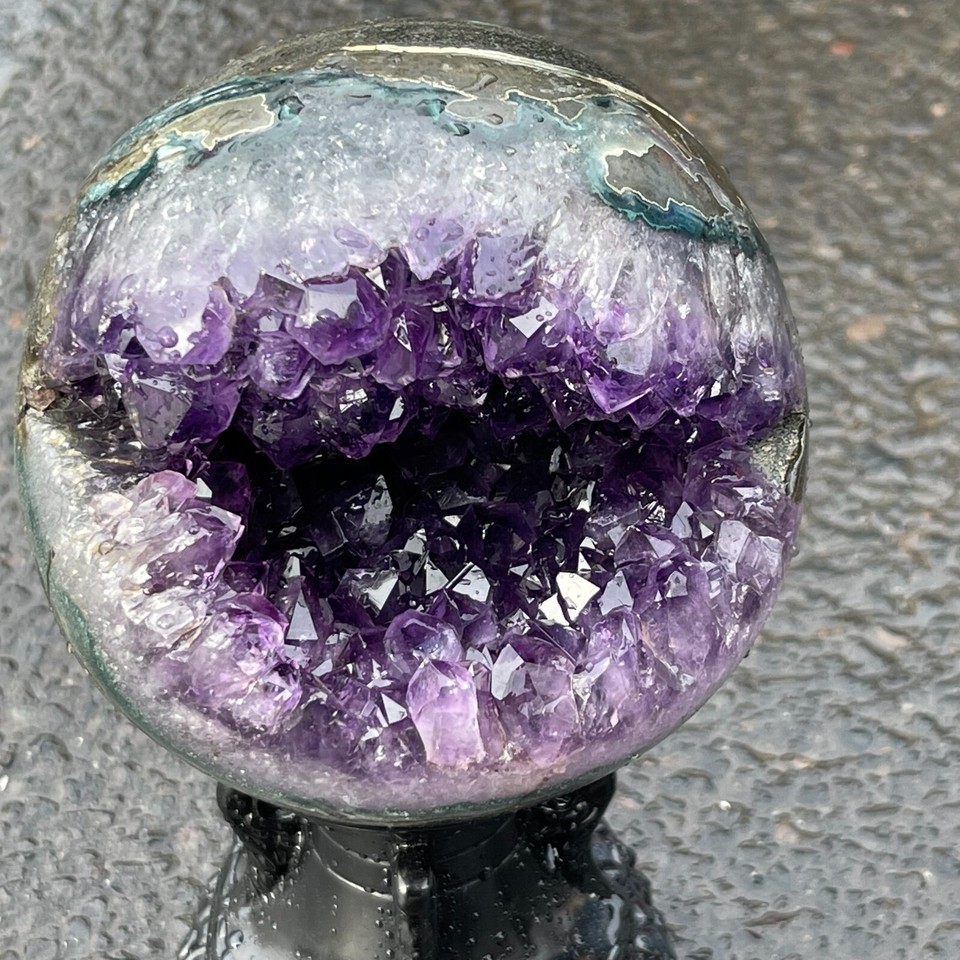 4.02LB Natural Amethyst geode quartz ball crystal Start smiling sphere ...