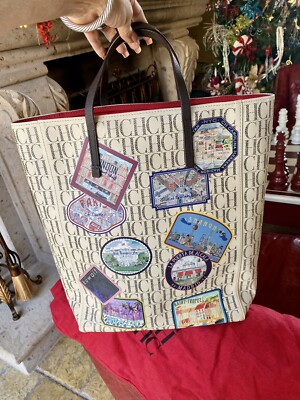 CAROLINA HERRERA COATED CANVAS AND LEATHER TOTE HANDBAG