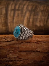 NIGHT WORKS Egyptian Retro Turquoise Carved  Index Finger  Ring Rock Trend