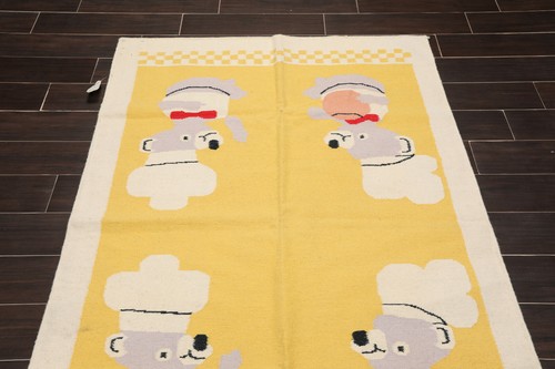 4'1"x6' Hand Woven Kids Special Reversible Dhurry Kilim Oriental Area Rug Yellow - Picture 4 of 6