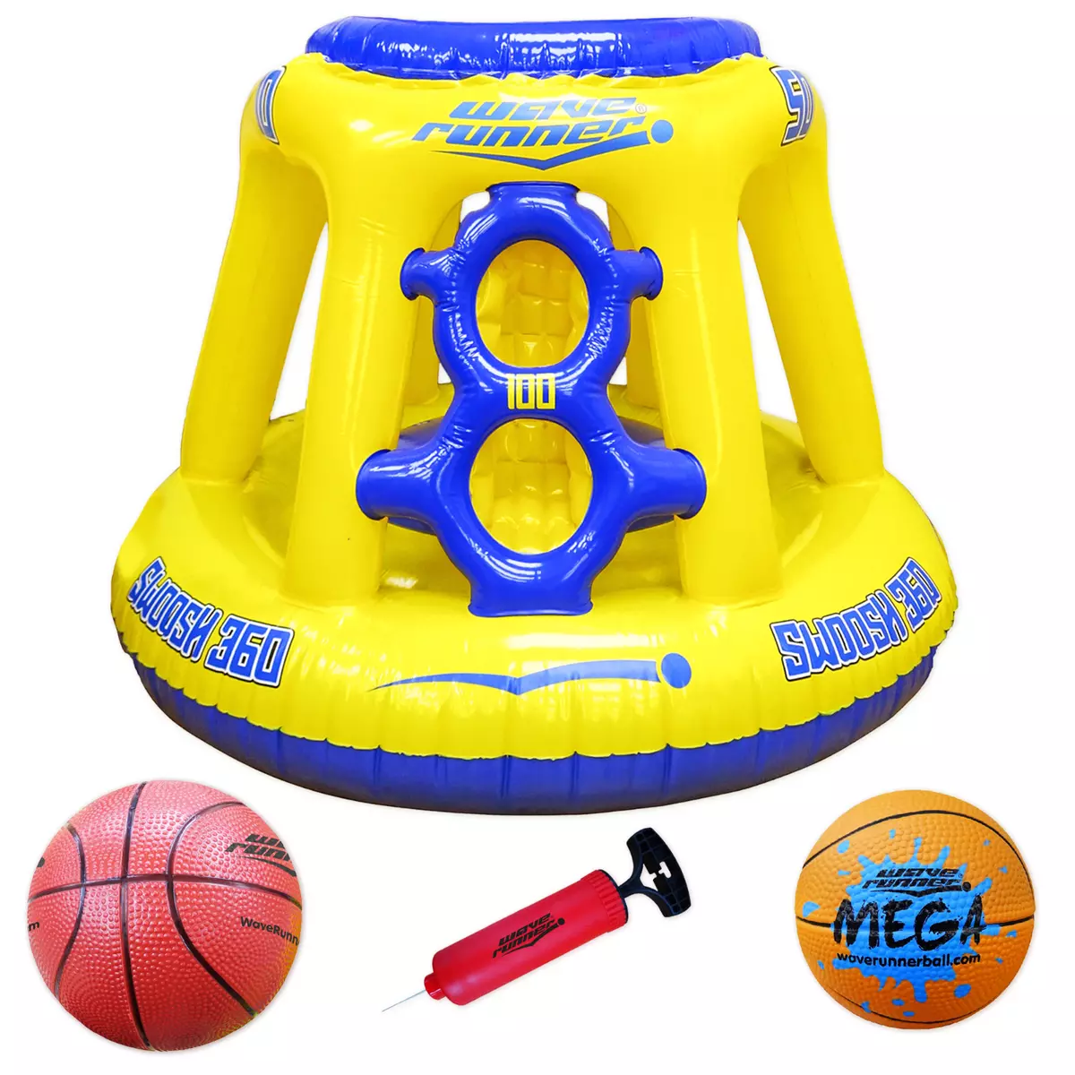 Swoosh 360 Swimming Pool Basketball Hoop Set With Mega Ball Game-  (Yellow/Blue)