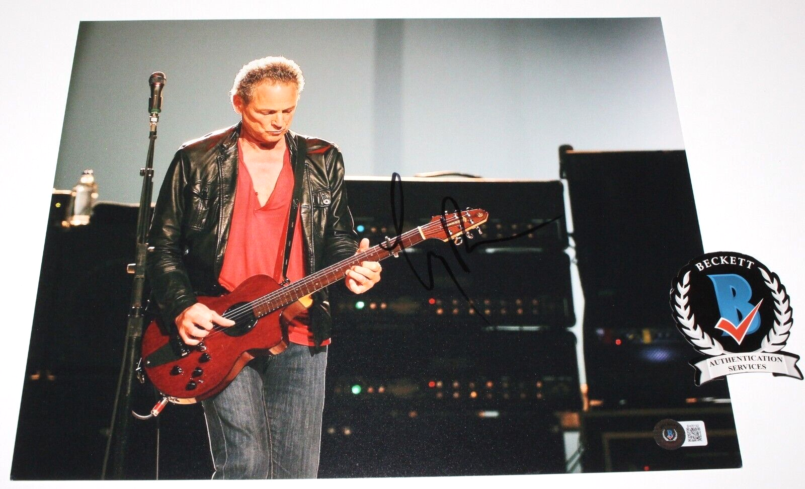 LINDSEY BUCKINGHAM SIGNED FLEETWOOD MAC GUITARIST 11x14 PHOTO BECKETT COA BAS 