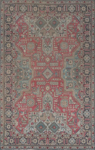 Vintage Pink Geometric Wool Hand-Knotted Traditional Living Room Area Rug 6x10