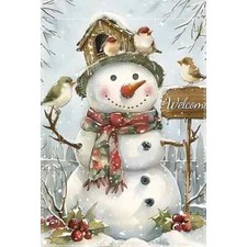  NEW ADORABLE  WINTER SCENE  BIRDS  SNOWMAN  WELCOME GARDEN FLAG  12 X 18