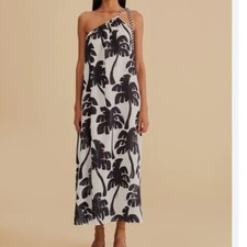 Farm Rio Coconut Palm Tree One Shoulder Midi Cover up 100% Cotton Resort Size M