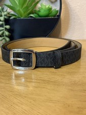 Michael Kors Women's Black Signature Logo Belt Silver Buckle Size L NWT NO BOX