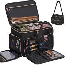 Large Knitting Bag Yarn Storage Organizer,Portable Crochet Tote Black