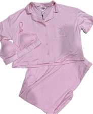 Juicy Couture 3 Piece Pajama Set NWT Large Sleepwear Lounge Rhinestone Pink