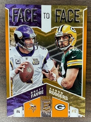 2018 Panini Donruss Elite BRETT FAVRE / AARON RODGERS Face To Face ORANGE/25