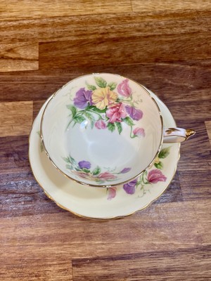 Vintage Paragon Zitrone gemahlen Blumenbouquet Teetasse & Untertasse