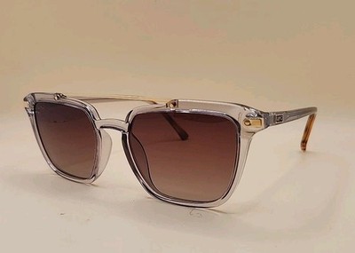 NEW WMP Eyewear Men Square Retro Sunglass Clear/Brown Gradient Lens