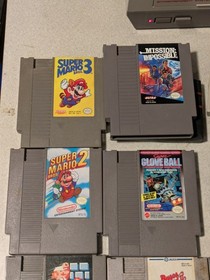 NES Console Bundle, 7 Games, 2 Controller,Cords,NES Advantage Joystick Powers On