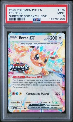 2025 POKEMON PRE EN-PRISMATIC EVOLUTIONS SURPRISE BOX EXCLUSIVE EEVEE EX PSA 9