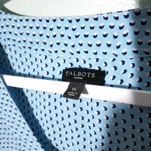 Talbots Blouse Top size 1X, Blue Black Polka Dot Flowy Tunic Classic Career - Foto 4 di 9