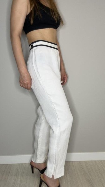 Women Escada Trousers White Linen 36