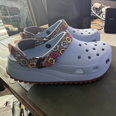 Crocs pale blue Slip-On Platform Clogs Sandals Adjustable strap,  US M9 W11
