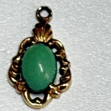 18K Antique Robins Egg Turquoise Cabochon Dainty Scroll pendant marked .875