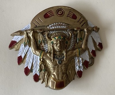 Westerngürtelschnalle  England  Solid Brass Native Americans