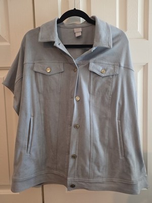 Chico s Oversized Runan Trucker Cape Vest Shacket Top L/XL Powder Blue 