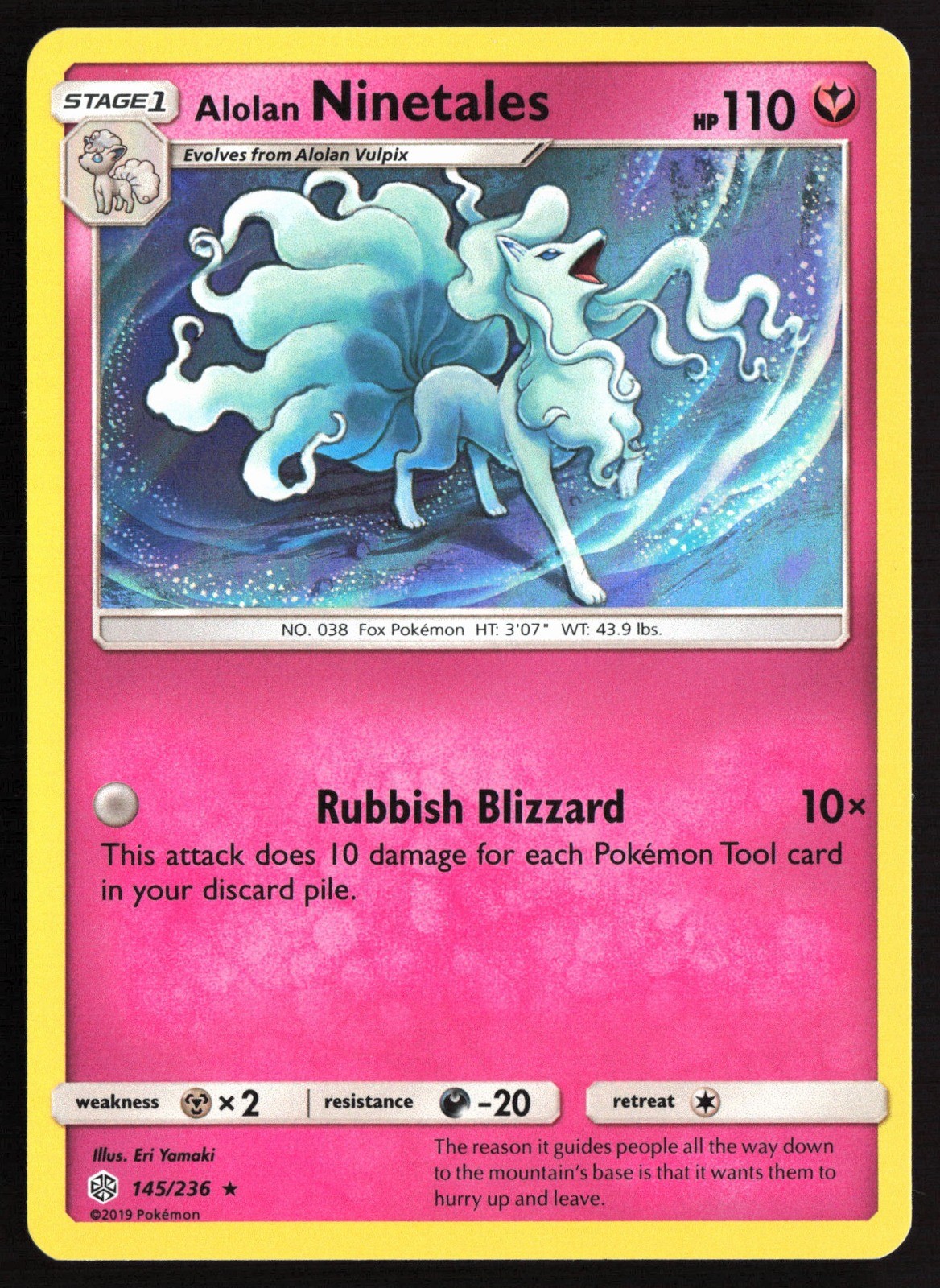 Pokemon Alolan Ninetales 145/236 SM - Cosmic Eclipse Holo Rare NM