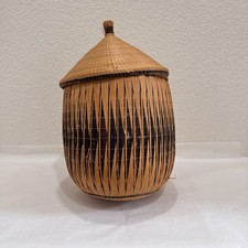 Tutsi Agaseke Basket African Handwoven Pointed Lid 14" Rwanda Style
